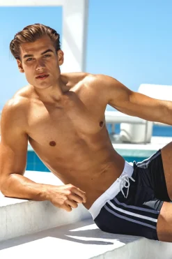 Black Grey White Stripe Retro Lycra Swimmer