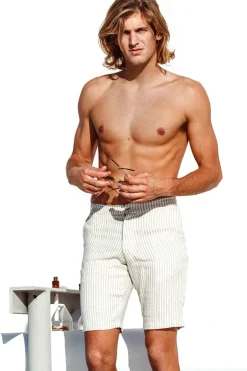 Cream Stripe Linen Shorts