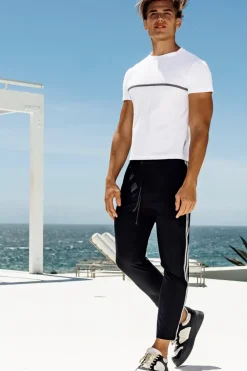 Woven Stripe Workout Pants Black