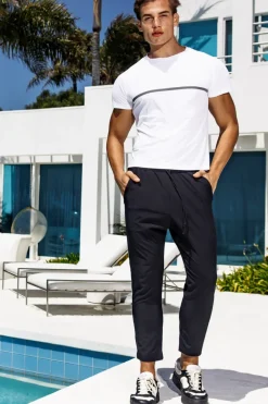 Woven Stripe Workout Pants Black